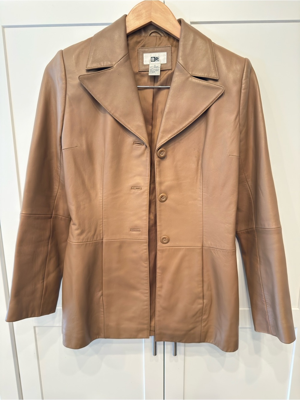 Vintage BP Nordstrom Tan Genuine Leather Structured Tailored Blazer Jacket Small